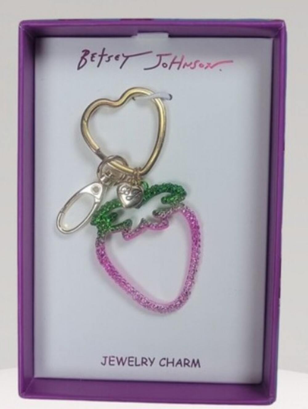 Betsey Johnson-Strawberry 🍓Heart Bag Charm Keychain 🩷 - Picture 2 of 2